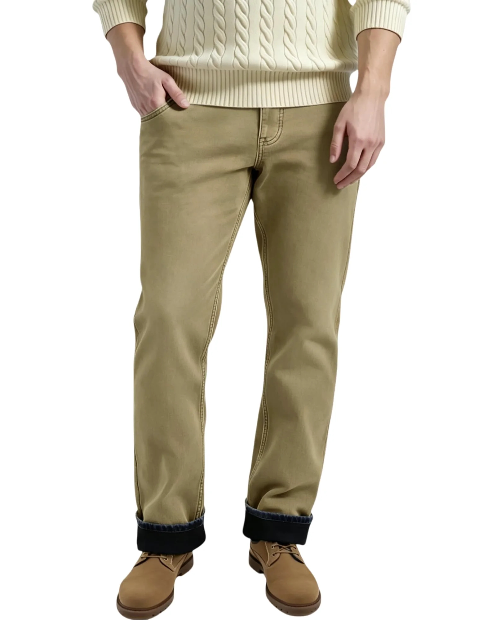 LuminBlaze fleece-lined jeans worn outdoors