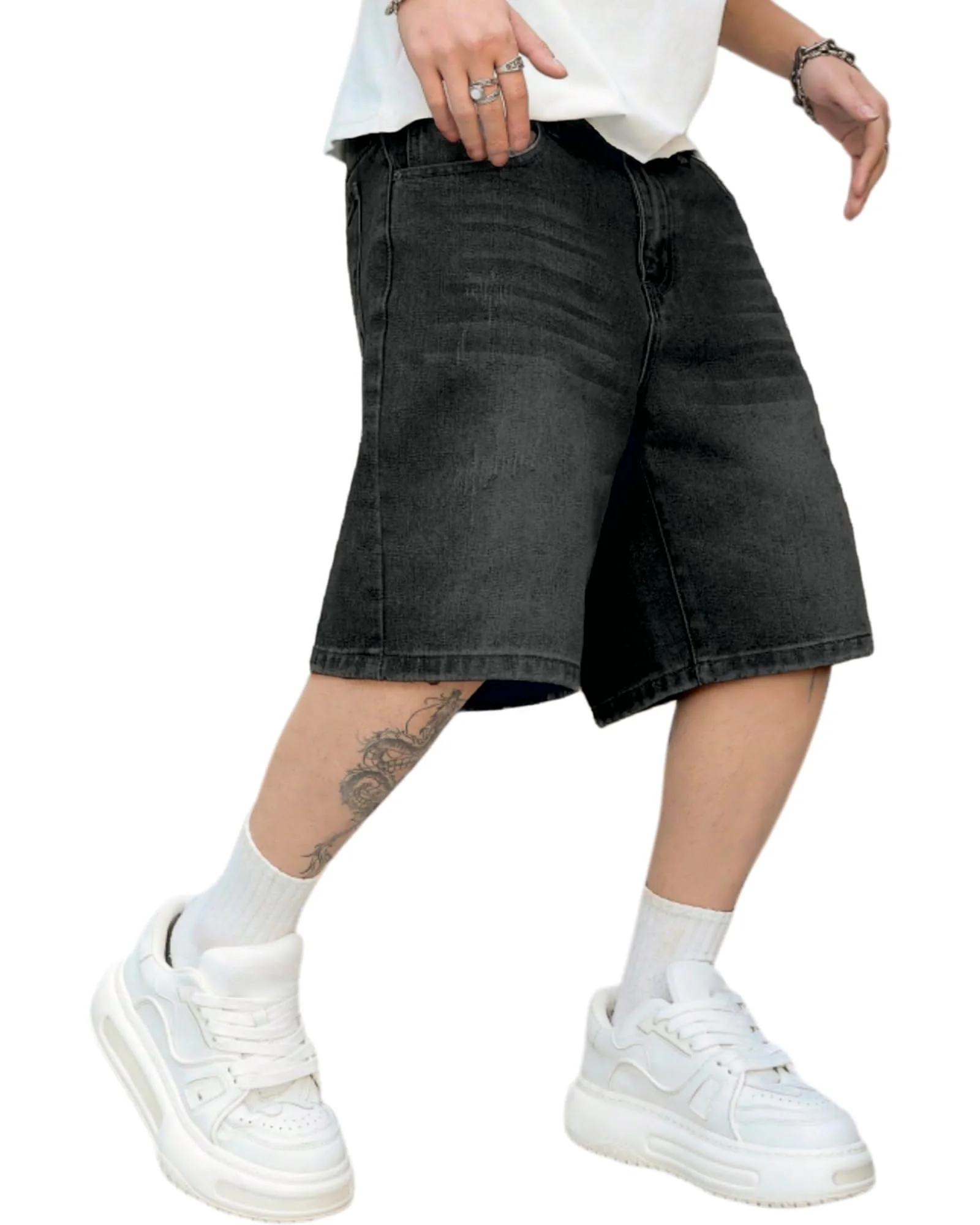LuminBlaze Long Baggy Jort in Black
