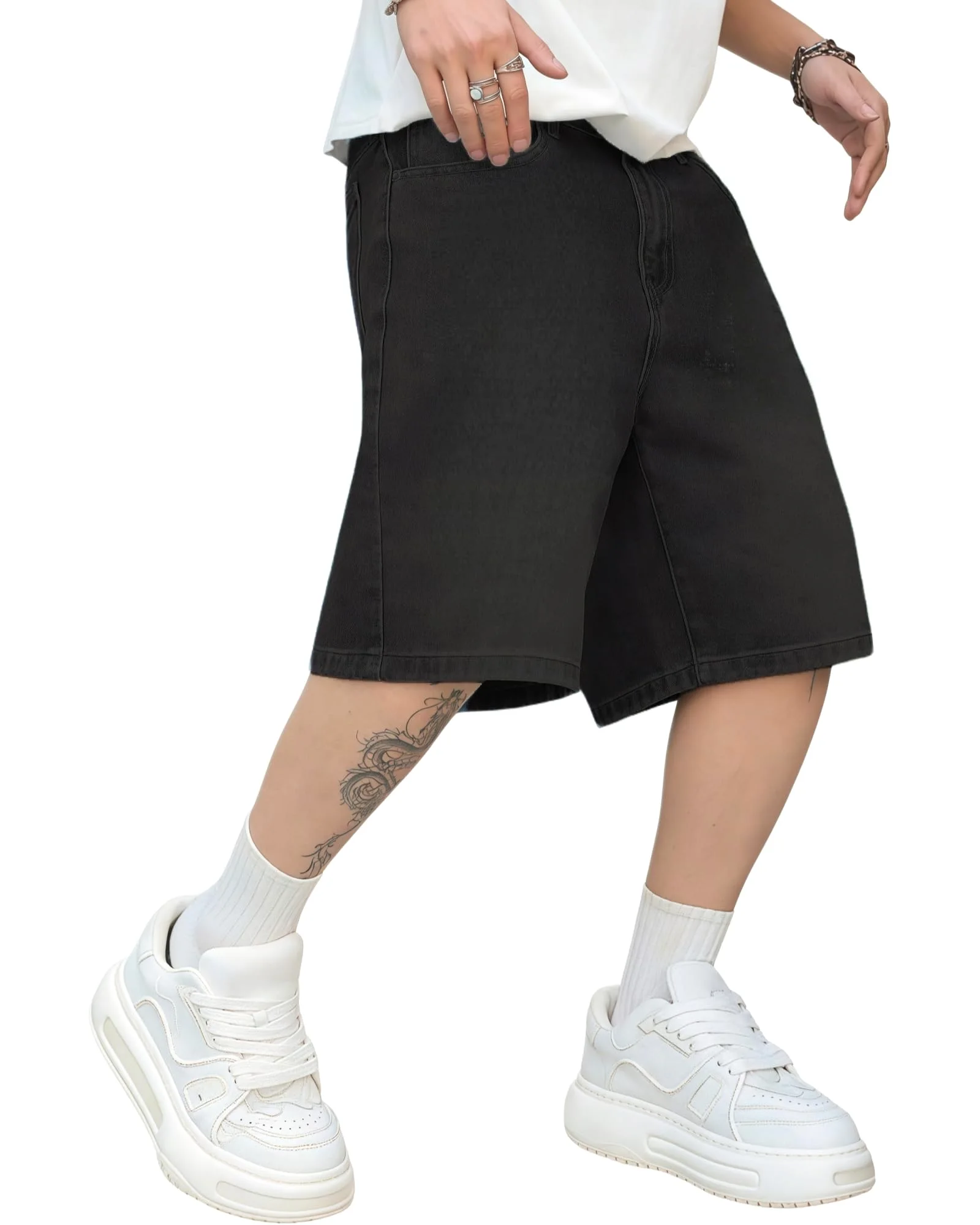 LuminBlaze Long Baggy Jort in Charcoal Black