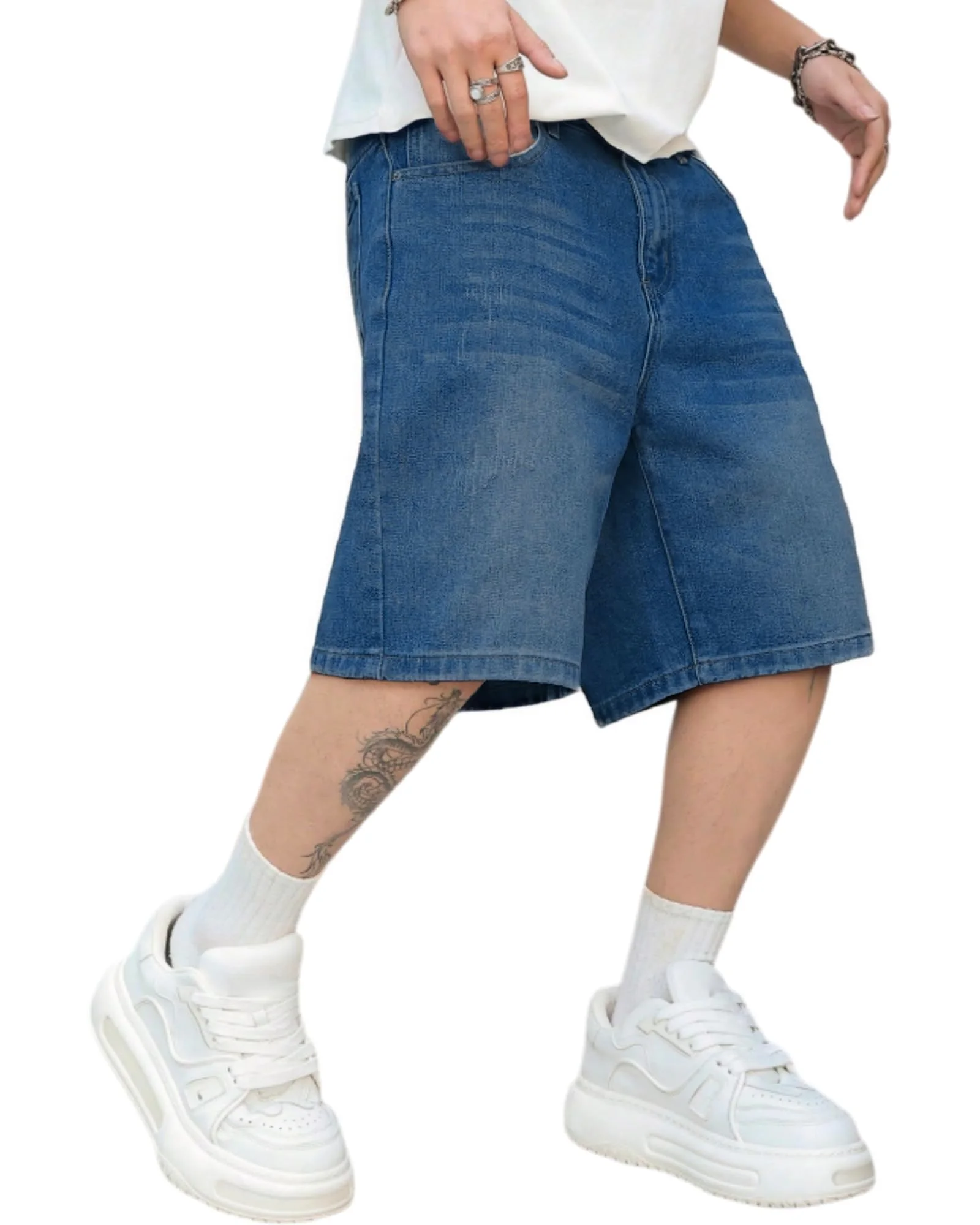 LuminBlaze Long Baggy Jort in Dark Blue