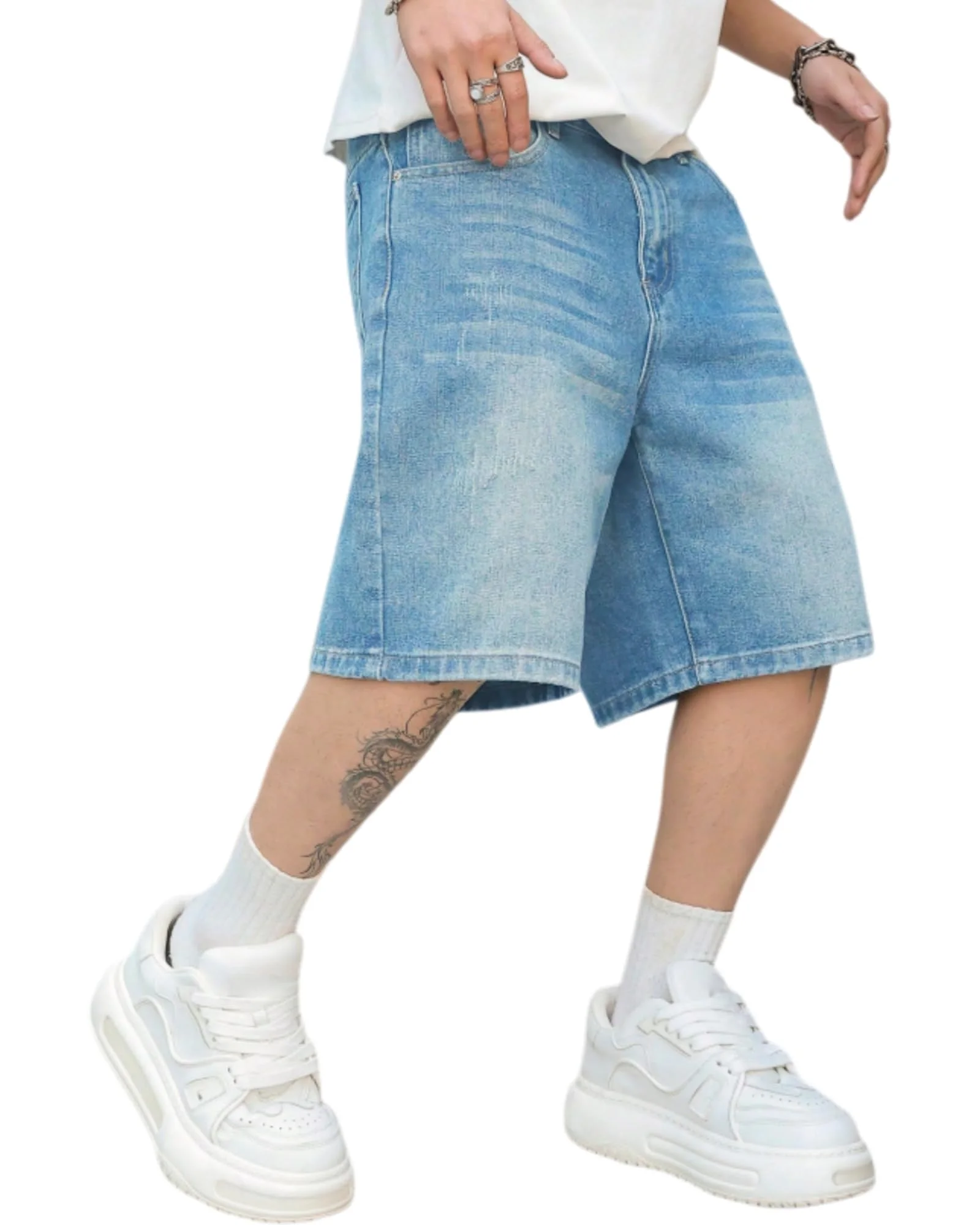 LuminBlaze Long Baggy Jort in Light Blue