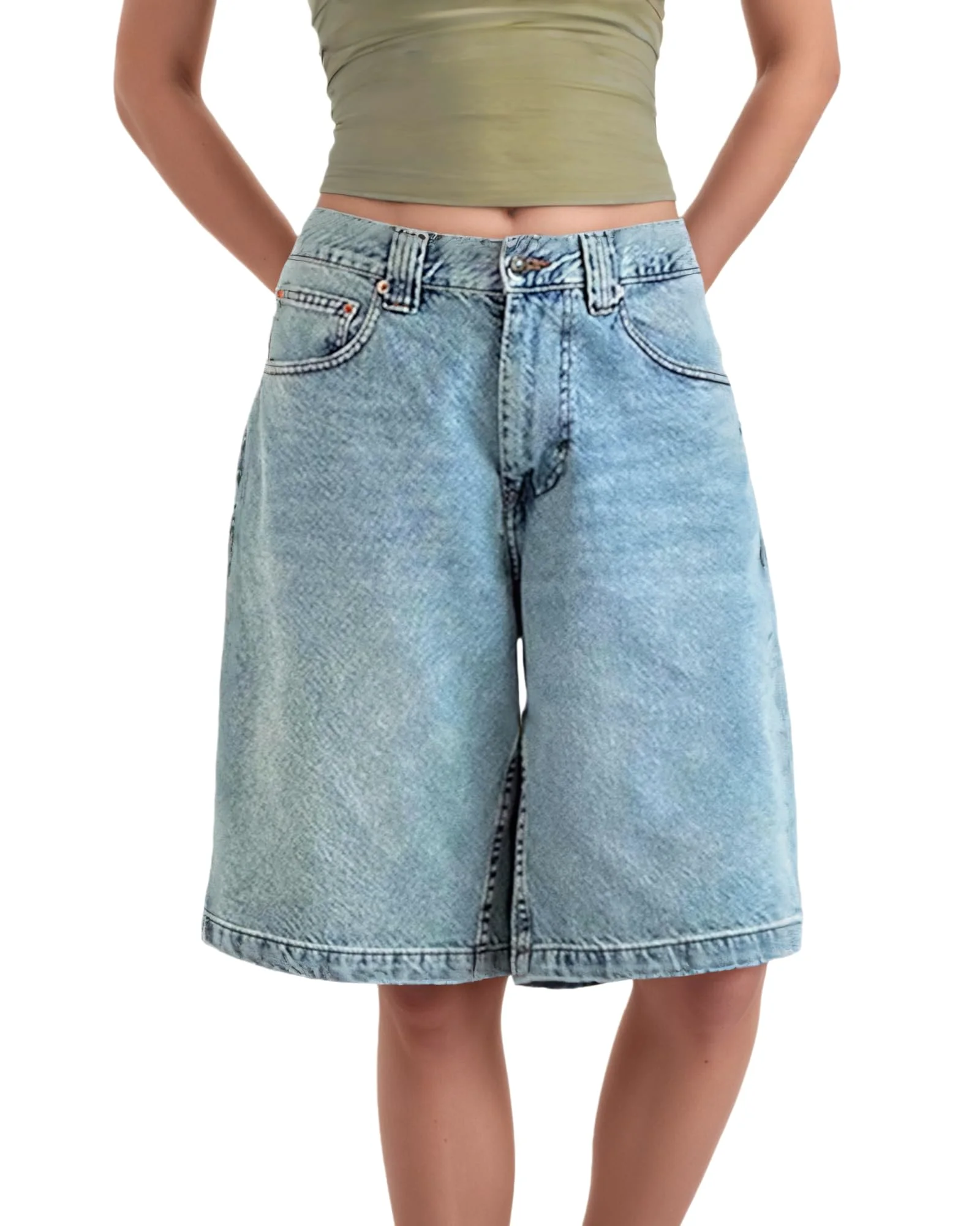 LuminBlaze Mid-Low Waist Baggy Jort in Light Blue