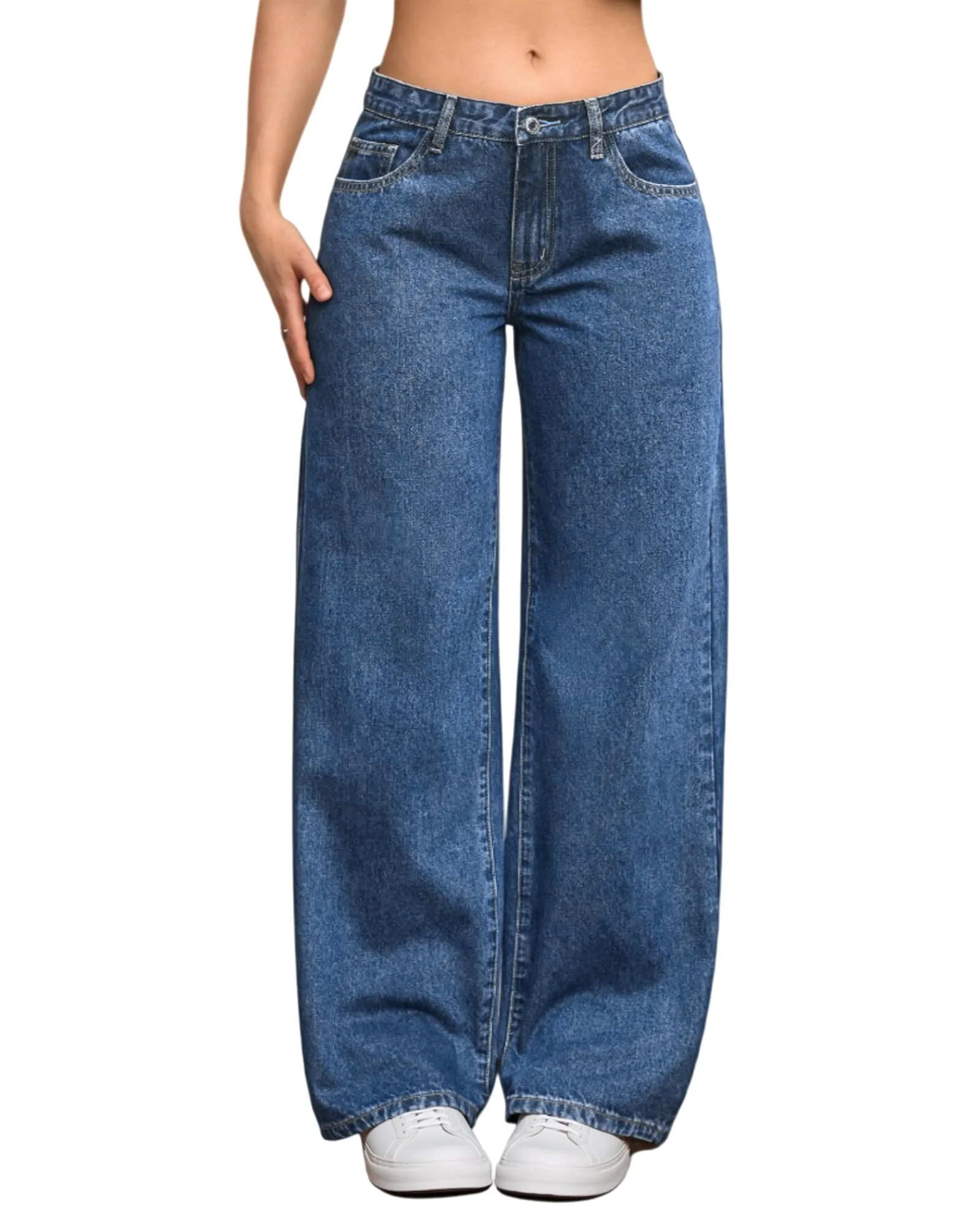 LuminBlaze Vintage Wide Leg Boyfriend Jean in Dark Blue